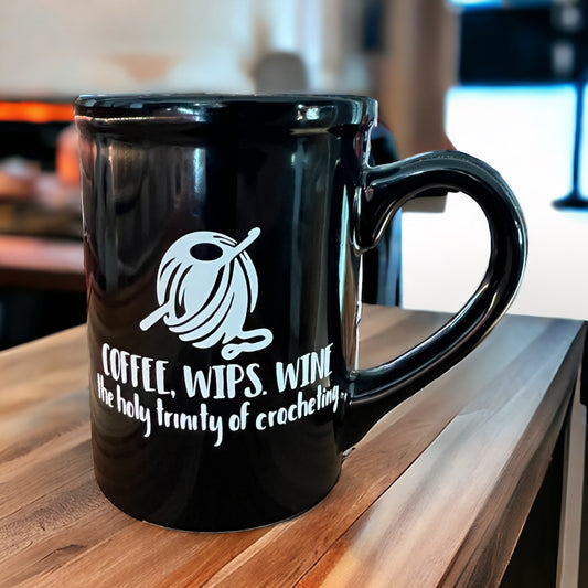 COFFEE, WIPS, WINE - the Holy Trinity of Crocheting Mug and Tumbler  Decal