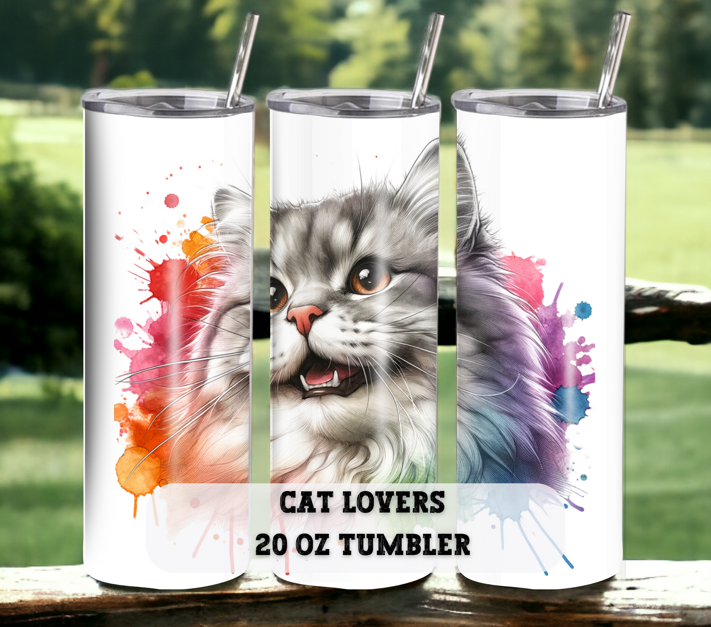 Cat Lovers 20 oz Skinny Tumbler with Straw - Stainless Steel, Eco-Friendly, Reusable Metal Straw - Lid Drink Drinkware Water Bottles