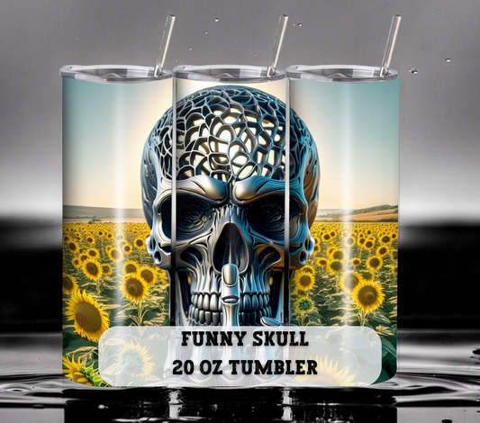 Funny Middle Finger Skull 20 oz Skinny Tumbler with Straw - Stainless Steel, Eco-Friendly, Reusable Metal Straw - Lid Drink Drinkware Water Bottles