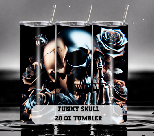 Funny Middle Finger Skull 20 oz Skinny Tumbler with Straw - Stainless Steel, Eco-Friendly, Reusable Metal Straw - Lid Drink Drinkware Water Bottles