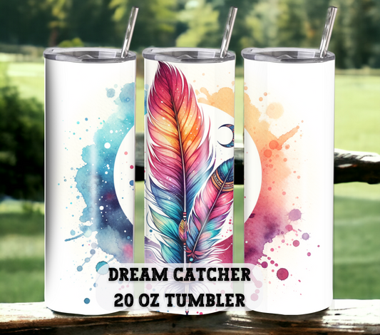 Dreamcatcher 20 oz Skinny Tumbler with Straw - Stainless Steel, Eco-Friendly, Reusable Metal Straw - Lid Drink Drinkware Water Bottles