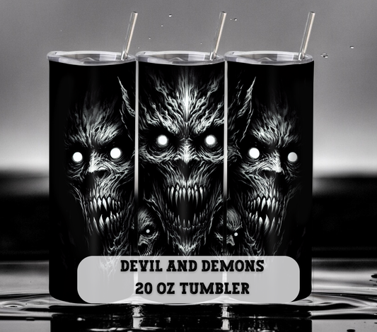 Devil and Demons 20 oz Skinny Tumbler with Straw - Stainless Steel, Eco-Friendly, Reusable Metal Straw - Lid Drink Drinkware Water Bottles