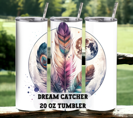 Dreamcatcher 20 oz Skinny Tumbler with Straw - Stainless Steel, Eco-Friendly, Reusable Metal Straw - Lid Drink Drinkware Water Bottles