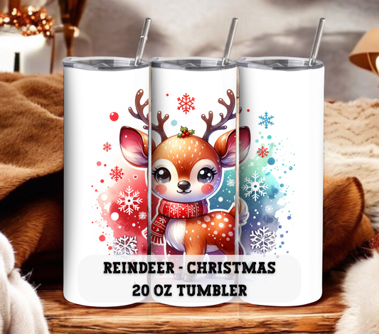 Reindeer - Christmas 20 oz Skinny Tumbler with Straw - Stainless Steel, Eco-Friendly, Reusable Metal Straw - Lid Drink Drinkware Water Bottles