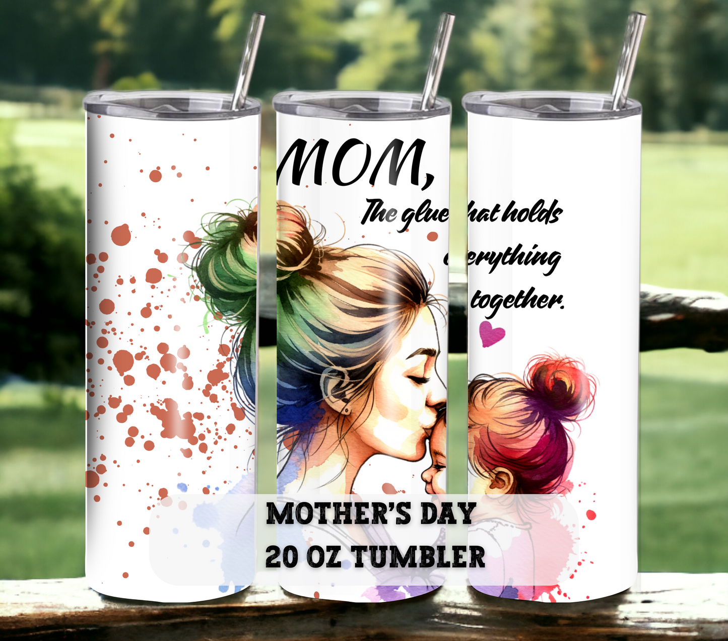 Mother's Day 20 oz Skinny Tumbler with Straw - Stainless Steel, Eco-Friendly, Reusable Metal Straw - Lid Drink Drinkware Water Bottles