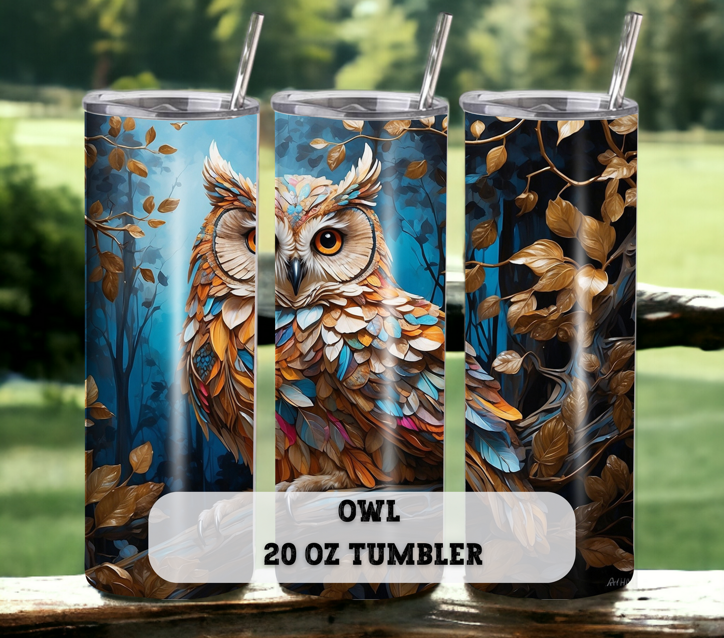 Owl 20 oz Skinny Tumbler with Straw - Stainless Steel, Eco-Friendly, Reusable Metal Straw - Lid Drink Drinkware Water Bottles