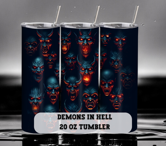 Demons in Hell 20 oz Skinny Tumbler with Straw - Stainless Steel, Eco-Friendly, Reusable Metal Straw - Lid Drink Drinkware Water Bottles