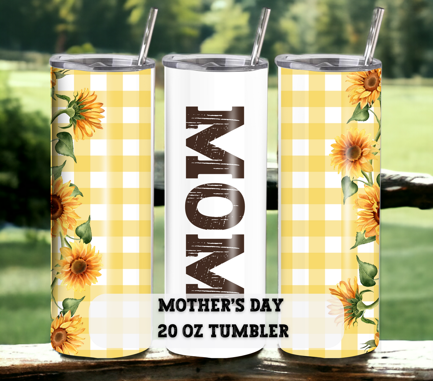 Sunflower Mom - Mother's Day20 oz Skinny Tumbler with Straw - Stainless Steel, Eco-Friendly, Reusable Metal Straw - Lid Drink Drinkware Water Bottles