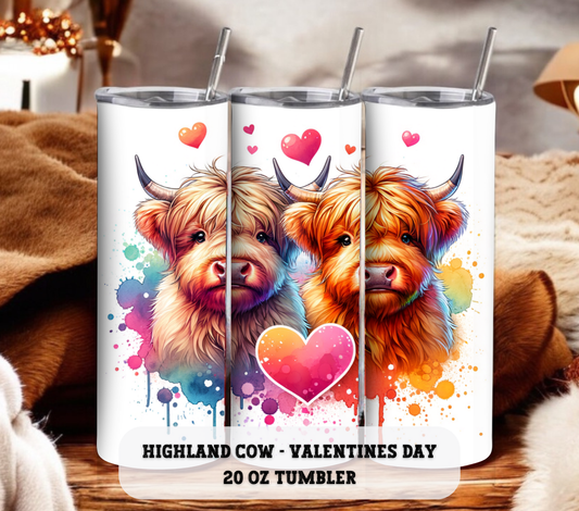 Cute Highland Cow - Valentines Day - 20 oz Skinny Tumbler with Straw - Stainless Steel, Eco-Friendly, Reusable Metal Straw - Lid Drink Drinkware Water Bottles