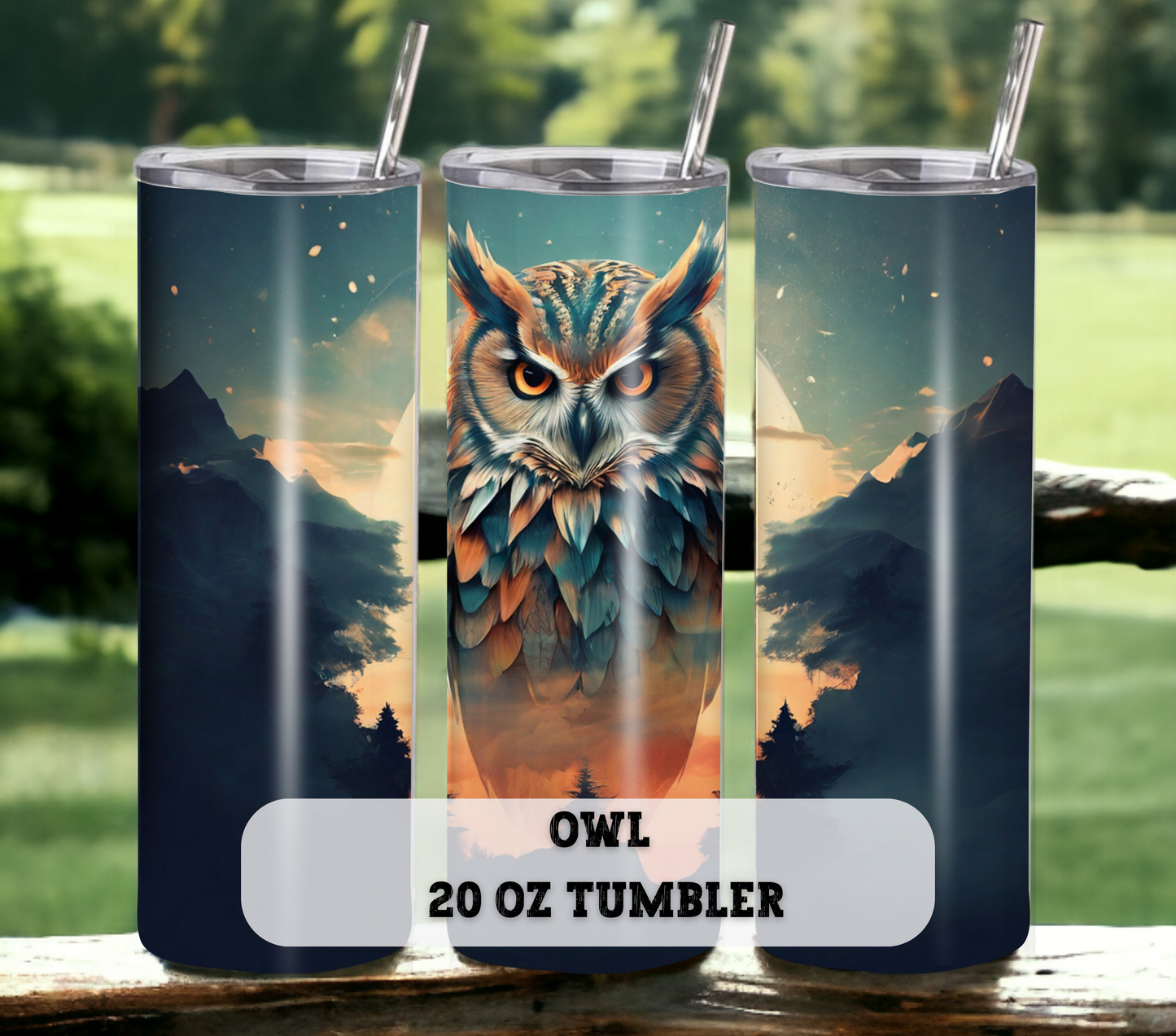 Owl 20 oz Skinny Tumbler with Straw - Stainless Steel, Eco-Friendly, Reusable Metal Straw - Lid Drink Drinkware Water Bottles