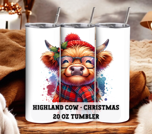 Highland Cow - Christmas 20 oz Skinny Tumbler with Straw - Stainless Steel, Eco-Friendly, Reusable Metal Straw - Lid Drink Drinkware Water Bottles