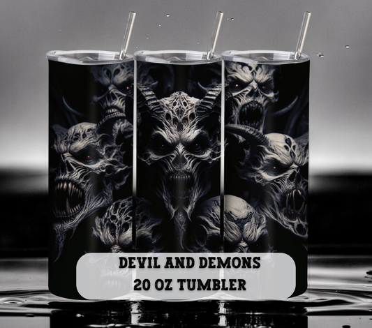 Devil and Demons 20 oz Skinny Tumbler with Straw - Stainless Steel, Eco-Friendly, Reusable Metal Straw - Lid Drink Drinkware Water Bottles