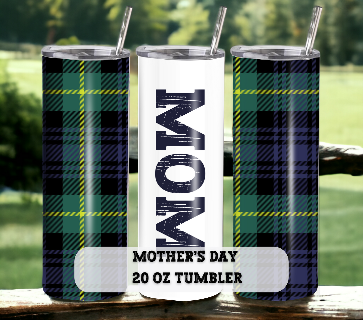 Plaid Mom - Mother's Day 20 oz Skinny Tumbler with Straw - Stainless Steel, Eco-Friendly, Reusable Metal Straw - Lid Drink Drinkware Water Bottles