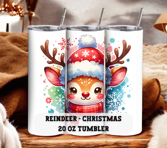 Reindeer - Christmas 20 oz Skinny Tumbler with Straw - Stainless Steel, Eco-Friendly, Reusable Metal Straw - Lid Drink Drinkware Water Bottles