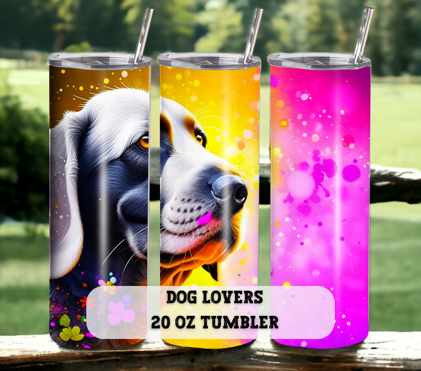 Dog Lover 20 oz Skinny Tumbler with Straw - Stainless Steel, Eco-Friendly, Reusable Metal Straw - Lid Drink Drinkware Water Bottles