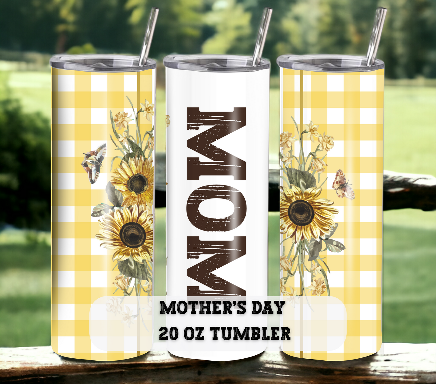 Sunflower Mom - Mother's Day20 oz Skinny Tumbler with Straw - Stainless Steel, Eco-Friendly, Reusable Metal Straw - Lid Drink Drinkware Water Bottles