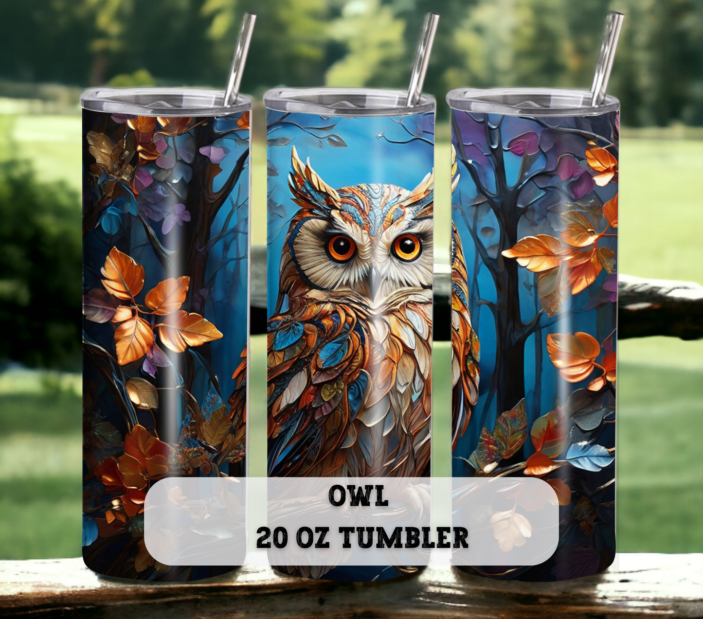 Owl 20 oz Skinny Tumbler with Straw - Stainless Steel, Eco-Friendly, Reusable Metal Straw - Lid Drink Drinkware Water Bottles