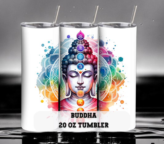 Buddha with Chakras 20 oz Skinny Tumbler with Straw - Stainless Steel, Eco-Friendly, Reusable Metal Straw - Lid Drink Drinkware Water Bottles