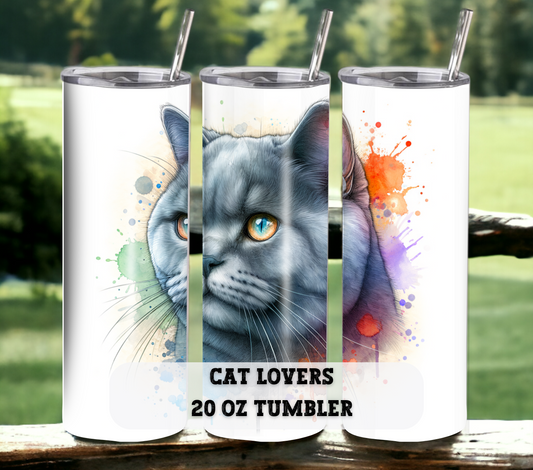 Cat Lovers 20 oz Skinny Tumbler with Straw - Stainless Steel, Eco-Friendly, Reusable Metal Straw - Lid Drink Drinkware Water Bottles