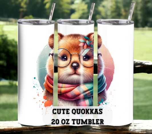 Cute Quokkas 20 oz Skinny Tumbler with Straw - Stainless Steel, Eco-Friendly, Reusable Metal Straw - Lid Drink Drinkware Water Bottles