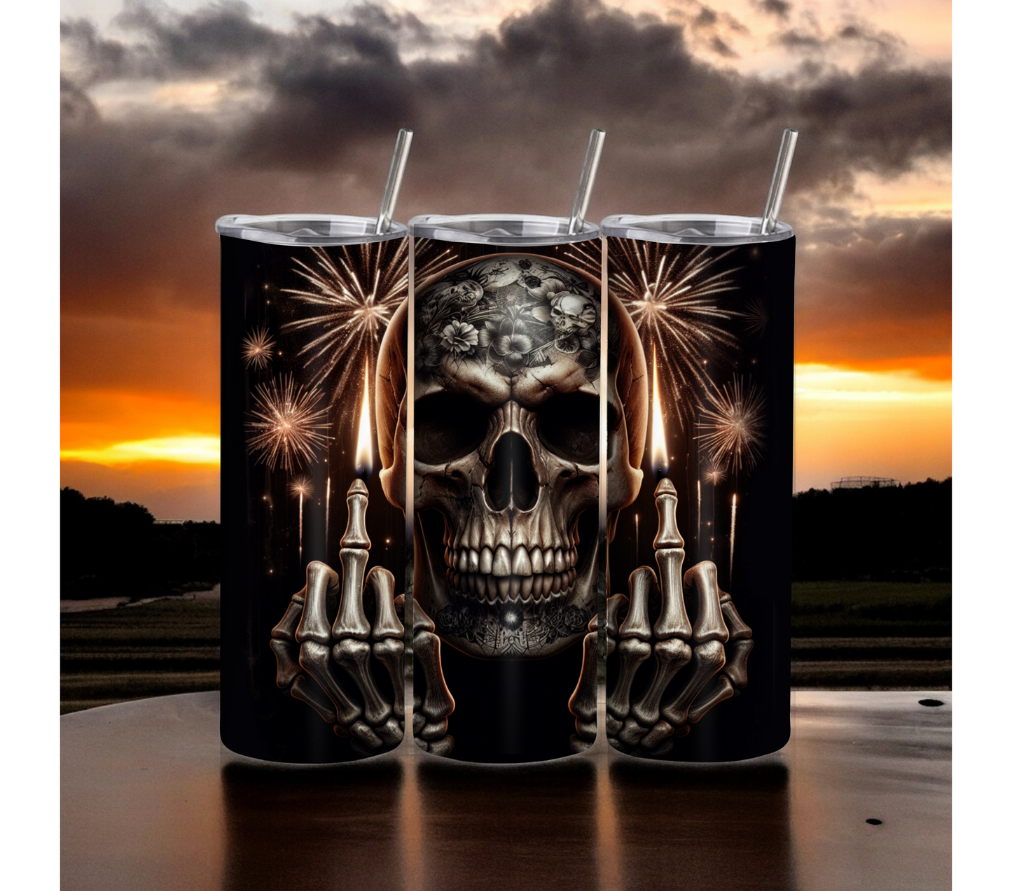 Funny Middle Finger 4th of July Skull 20 Oz Tumbler