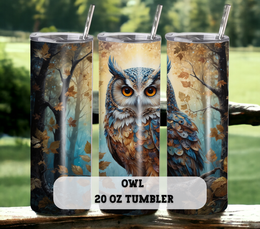 Owl 20 oz Skinny Tumbler with Straw - Stainless Steel, Eco-Friendly, Reusable Metal Straw - Lid Drink Drinkware Water Bottles