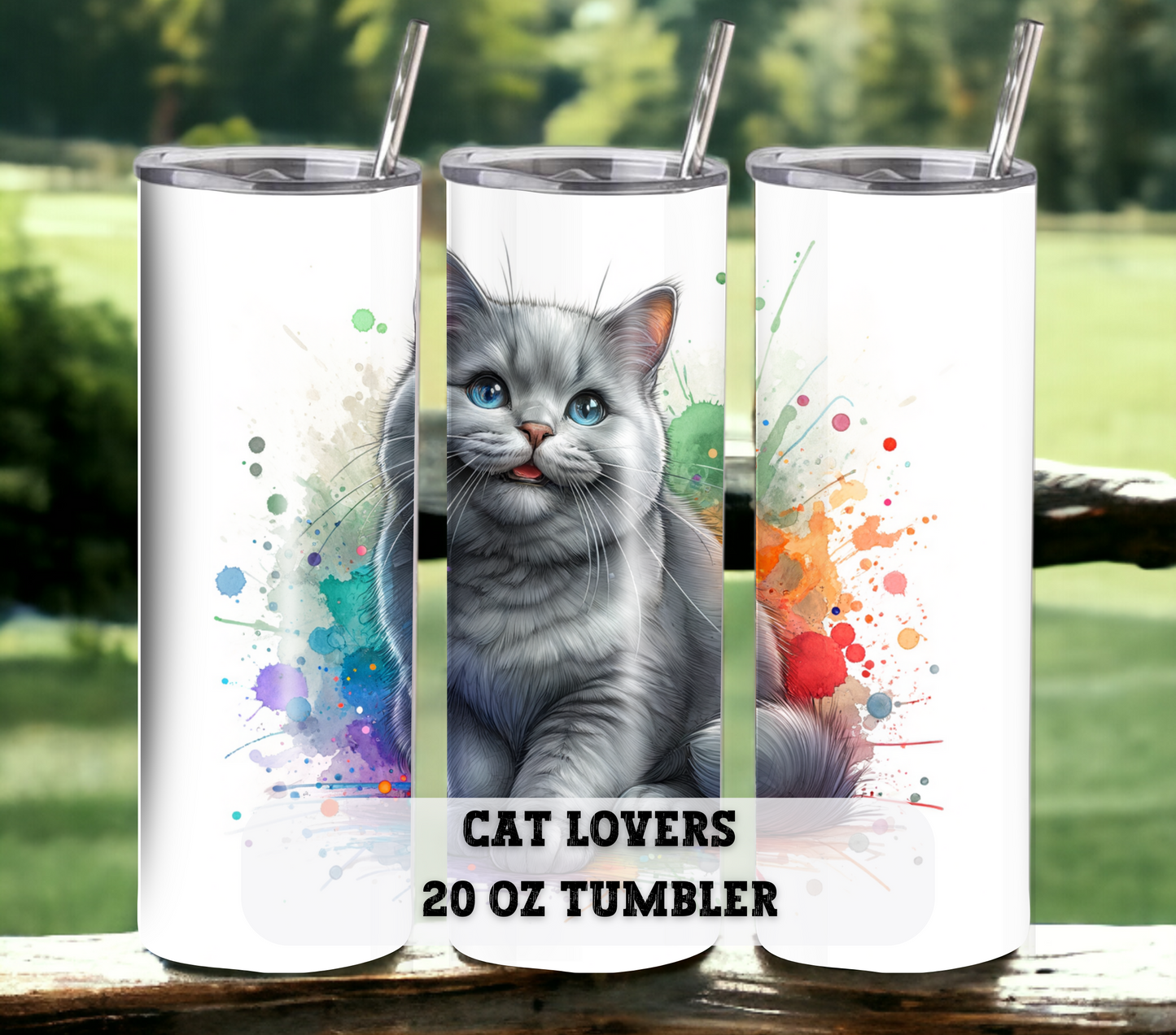 Cat Lovers 20 oz Skinny Tumbler with Straw - Stainless Steel, Eco-Friendly, Reusable Metal Straw - Lid Drink Drinkware Water Bottles