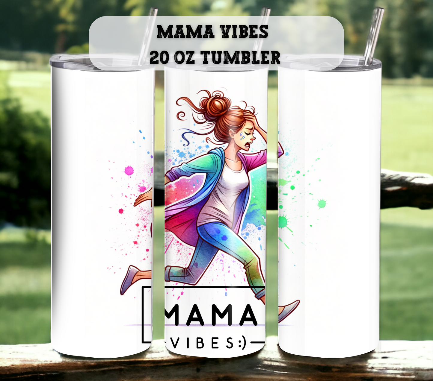 Mama Vibes 20 oz Skinny Tumbler with Straw - Stainless Steel, Eco-Friendly, Reusable Metal Straw - Lid Drink Drinkware Water Bottles