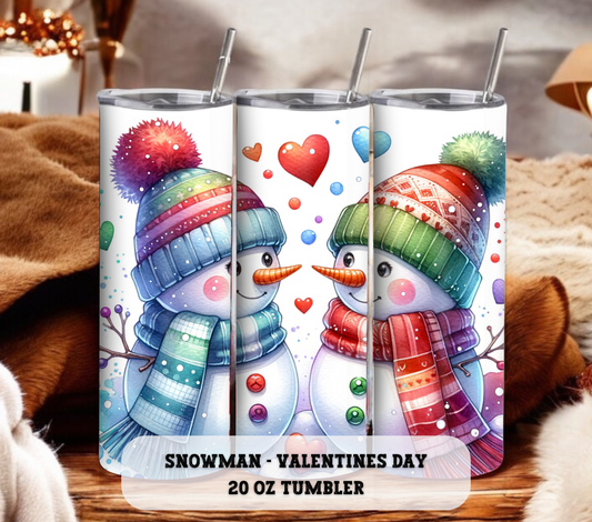 Snowman - Valentines Day - 20 oz Skinny Tumbler with Straw - Stainless Steel, Eco-Friendly, Reusable Metal Straw - Lid Drink Drinkware Water Bottles