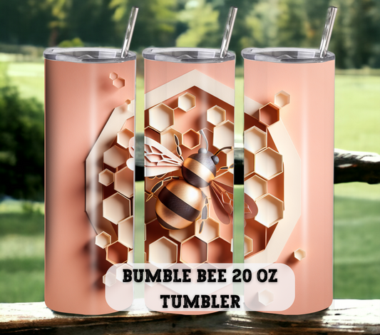 3D Bee with Honeycomb - PINK 20 oz Skinny Tumbler with Straw - Stainless Steel, Eco-Friendly, Reusable Metal Straw - Lid Drink Drinkware Water Bottles