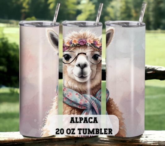 Alpaca 20 oz Skinny Tumbler with Straw - Stainless Steel, Eco-Friendly, Reusable Metal Straw - Lid Drink Drinkware Water Bottles