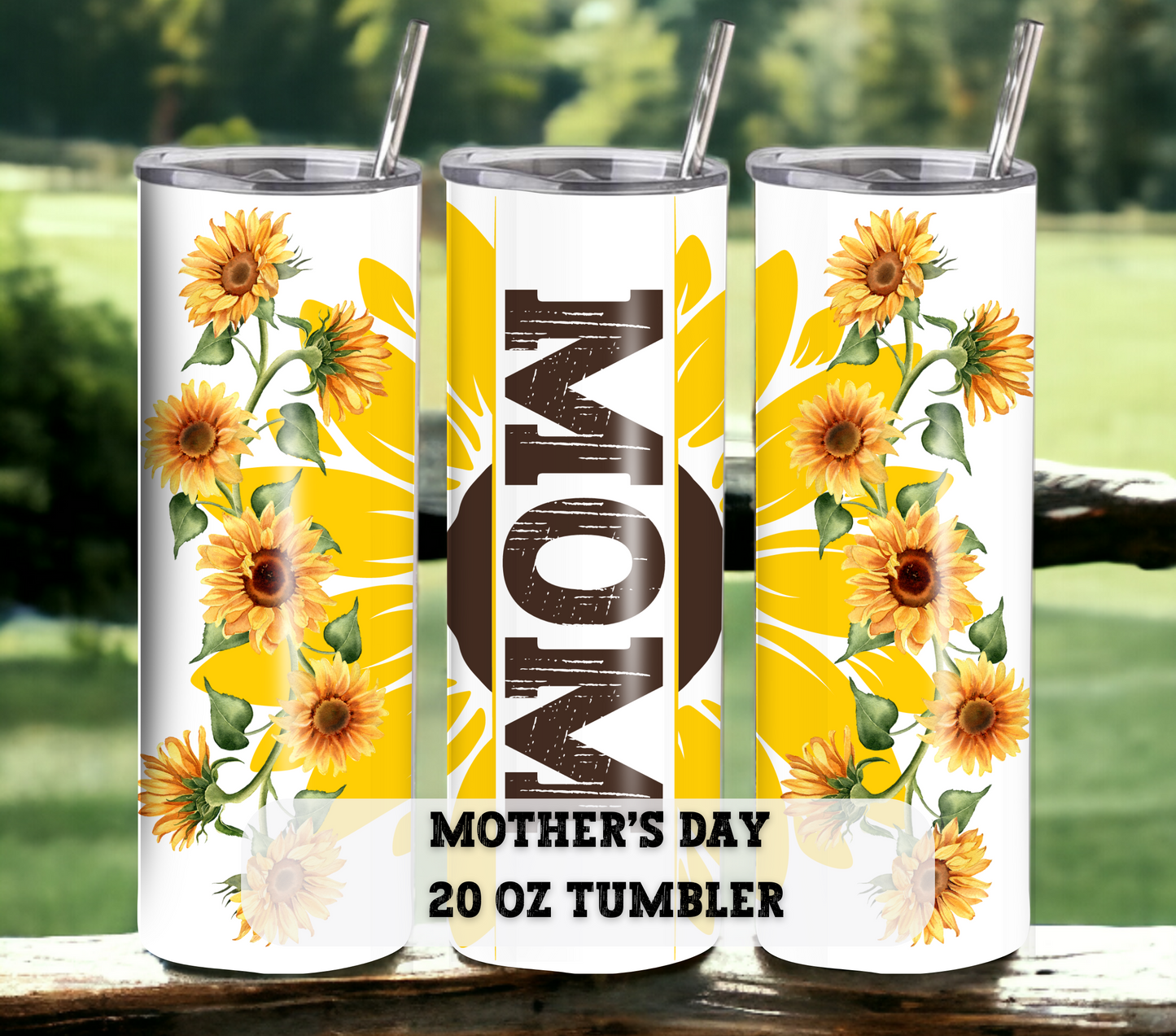 Sunflower Mom - Mother's Day20 oz Skinny Tumbler with Straw - Stainless Steel, Eco-Friendly, Reusable Metal Straw - Lid Drink Drinkware Water Bottles