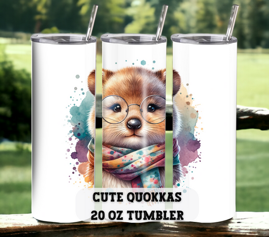 Cute Quokkas 20 oz Skinny Tumbler with Straw - Stainless Steel, Eco-Friendly, Reusable Metal Straw - Lid Drink Drinkware Water Bottles