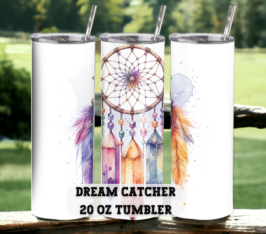 Dreamcatcher 20 oz Skinny Tumbler with Straw - Stainless Steel, Eco-Friendly, Reusable Metal Straw - Lid Drink Drinkware Water Bottles