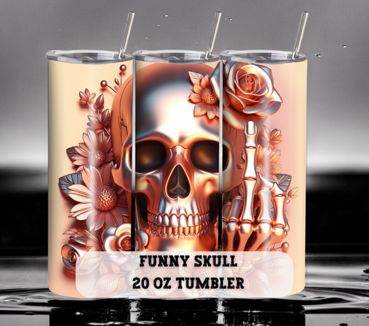 Funny Middle Finger Skull 20 oz Skinny Tumbler with Straw - Stainless Steel, Eco-Friendly, Reusable Metal Straw - Lid Drink Drinkware Water Bottles