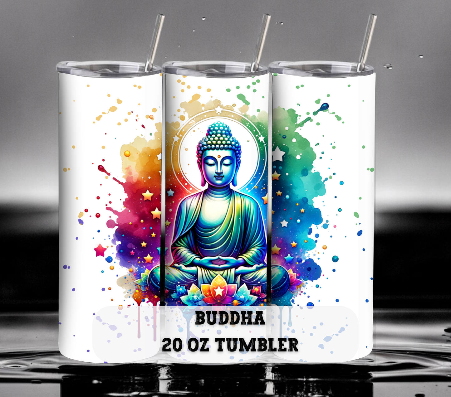 Buddha 20 oz Skinny Tumbler with Straw - Stainless Steel, Eco-Friendly, Reusable Metal Straw - Lid Drink Drinkware Water Bottles