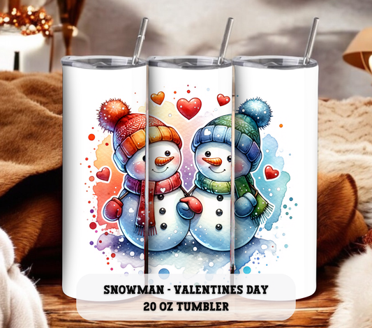 Snowman - Valentines Day - 20 oz Skinny Tumbler with Straw - Stainless Steel, Eco-Friendly, Reusable Metal Straw - Lid Drink Drinkware Water Bottles