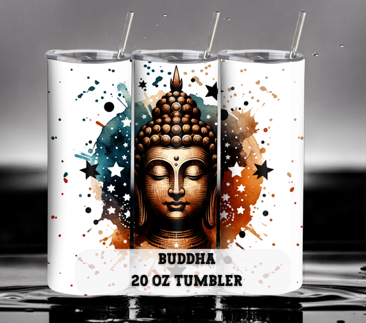 Buddha with Stars 20 oz Skinny Tumbler with Straw - Stainless Steel, Eco-Friendly, Reusable Metal Straw - Lid Drink Drinkware Water Bottles