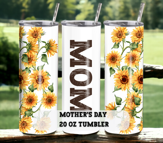 Sunflower Mom - Mother's Day20 oz Skinny Tumbler with Straw - Stainless Steel, Eco-Friendly, Reusable Metal Straw - Lid Drink Drinkware Water Bottles