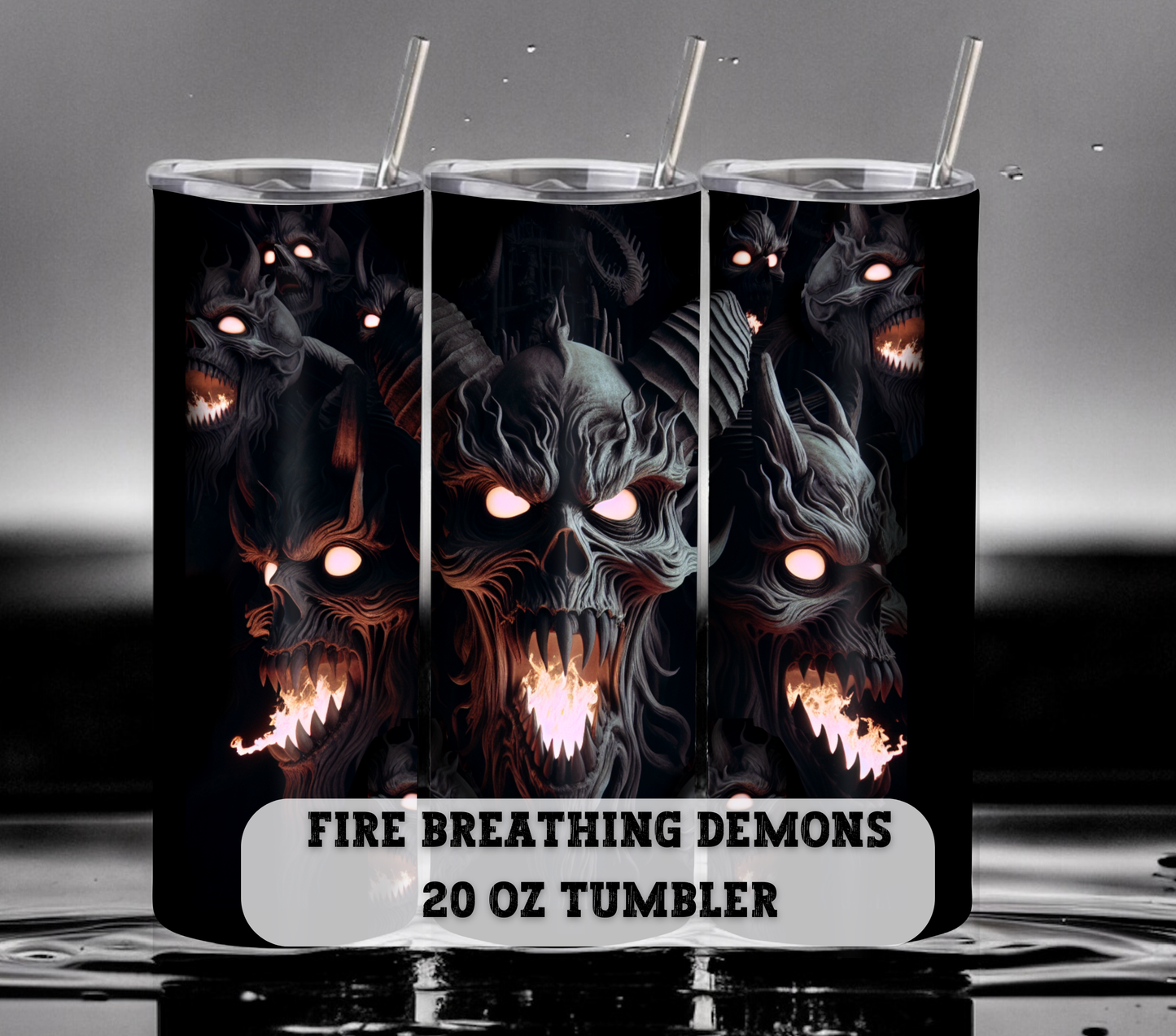 Fire Breathing Demons 20 oz Skinny Tumbler with Straw - Stainless Steel, Eco-Friendly, Reusable Metal Straw - Lid Drink Drinkware Water Bottles