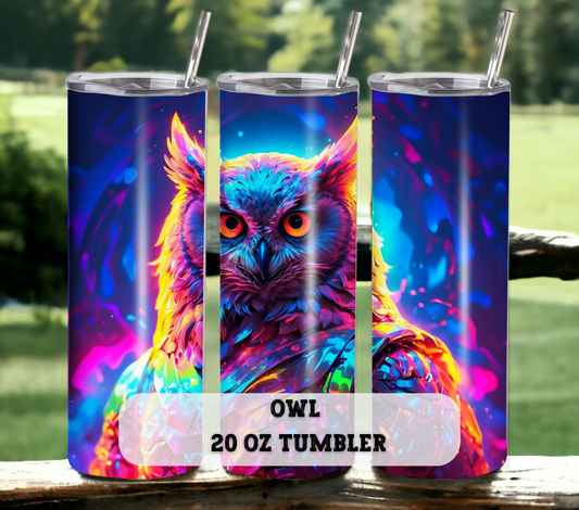 Owl 20 oz Skinny Tumbler with Straw - Stainless Steel, Eco-Friendly, Reusable Metal Straw - Lid Drink Drinkware Water Bottles