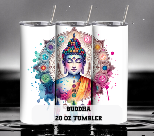 Buddha with Chakras 20 oz Skinny Tumbler with Straw - Stainless Steel, Eco-Friendly, Reusable Metal Straw - Lid Drink Drinkware Water Bottles