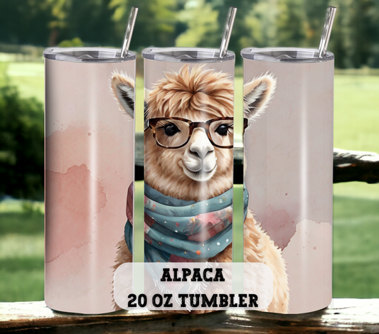 Alpaca 20 oz Skinny Tumbler with Straw - Stainless Steel, Eco-Friendly, Reusable Metal Straw - Lid Drink Drinkware Water Bottles