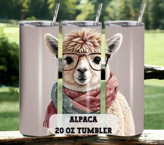 Alpaca 20 oz Skinny Tumbler with Straw - Stainless Steel, Eco-Friendly, Reusable Metal Straw - Lid Drink Drinkware Water Bottles