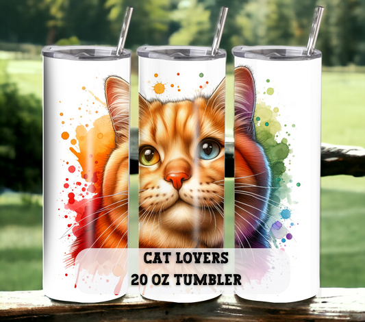 Cat Lovers 20 oz Skinny Tumbler with Straw - Stainless Steel, Eco-Friendly, Reusable Metal Straw - Lid Drink Drinkware Water Bottles