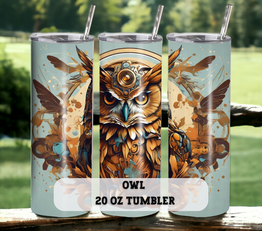 Owl 20 oz Skinny Tumbler with Straw - Stainless Steel, Eco-Friendly, Reusable Metal Straw - Lid Drink Drinkware Water Bottles