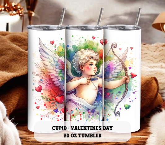 Cupid - Valentines Day - 20 oz Skinny Tumbler with Straw - Stainless Steel, Eco-Friendly, Reusable Metal Straw - Lid Drink Drinkware Water Bottles