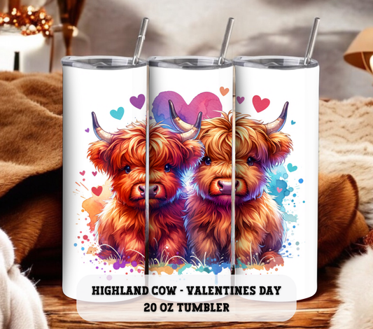 Cute Highland Cow - Valentines Day - 20 oz Skinny Tumbler with Straw - Stainless Steel, Eco-Friendly, Reusable Metal Straw - Lid Drink Drinkware Water Bottles