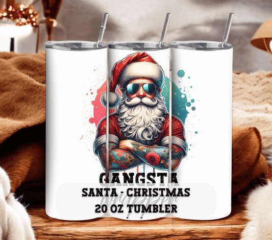 Gangsta Wrapper - Christmas 20 oz Skinny Tumbler with Straw - Stainless Steel, Eco-Friendly, Reusable Metal Straw - Lid Drink Drinkware Water Bottles