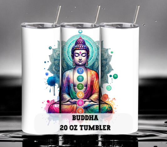 Buddha with Chakras 20 oz Skinny Tumbler with Straw - Stainless Steel, Eco-Friendly, Reusable Metal Straw - Lid Drink Drinkware Water Bottles